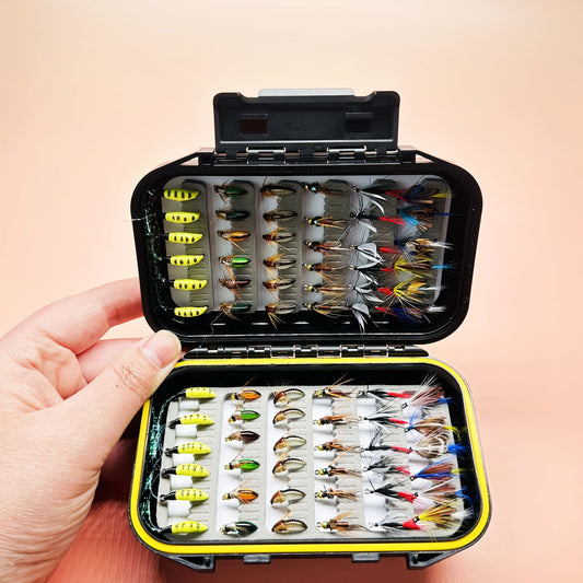 Fly Fishing Flies Assortment, 72 Dry & Wet Flies in 6 Patterns with Fly Box