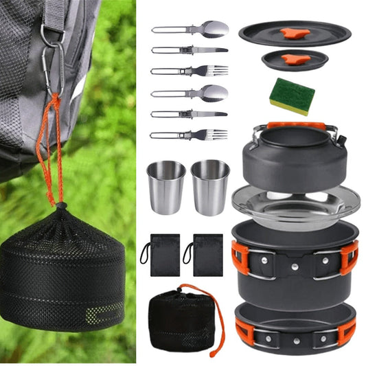 Camping Cookware Set with Non-Stick Aluminum Alloy Pot, Frying Pan and Kettle