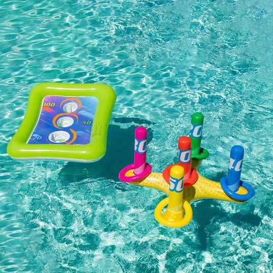 Inflatable Pool Toss Game Set, 2-in-1 Ring Toss and Cornhole with Air Pump