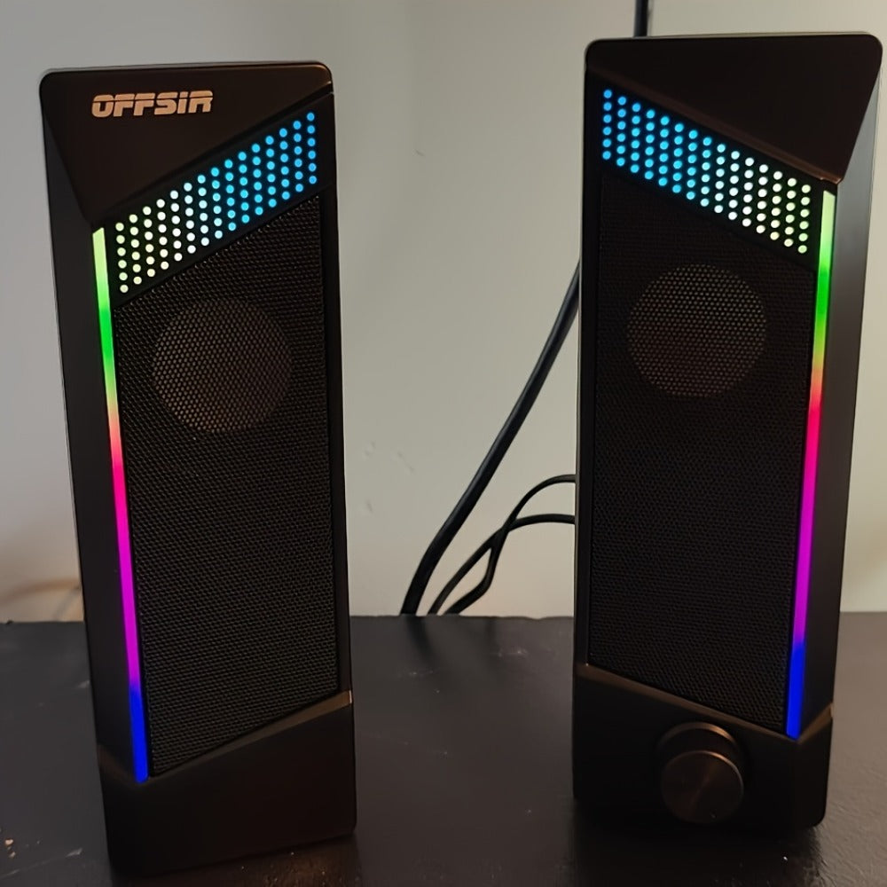 2-in-1 RGB Gaming Computer Speakers Wired, PC Desktop Laptop Soundbar with Subwoofer, Volume Control, RGB Ambient Light, USB Powered, 3.5mm Aux Input for Home Office Gaming