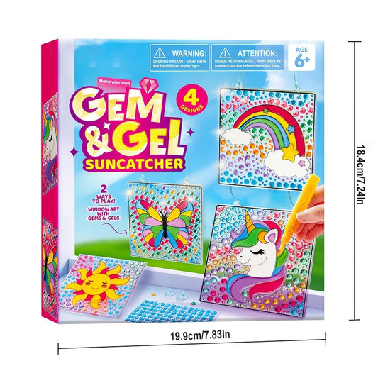Suncatcher Painting Kit, 4 Window Art Designs with Gem Stickers & Paint Pens