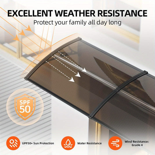 Polycarbonate Door Canopy and Window Awning, Multiple Sizes and Bracket–Panel Color Options
