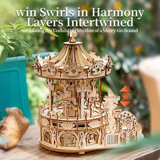 3D Wooden Model Puzzle Kit with Carousel, Treehouse, Cello and More Styles