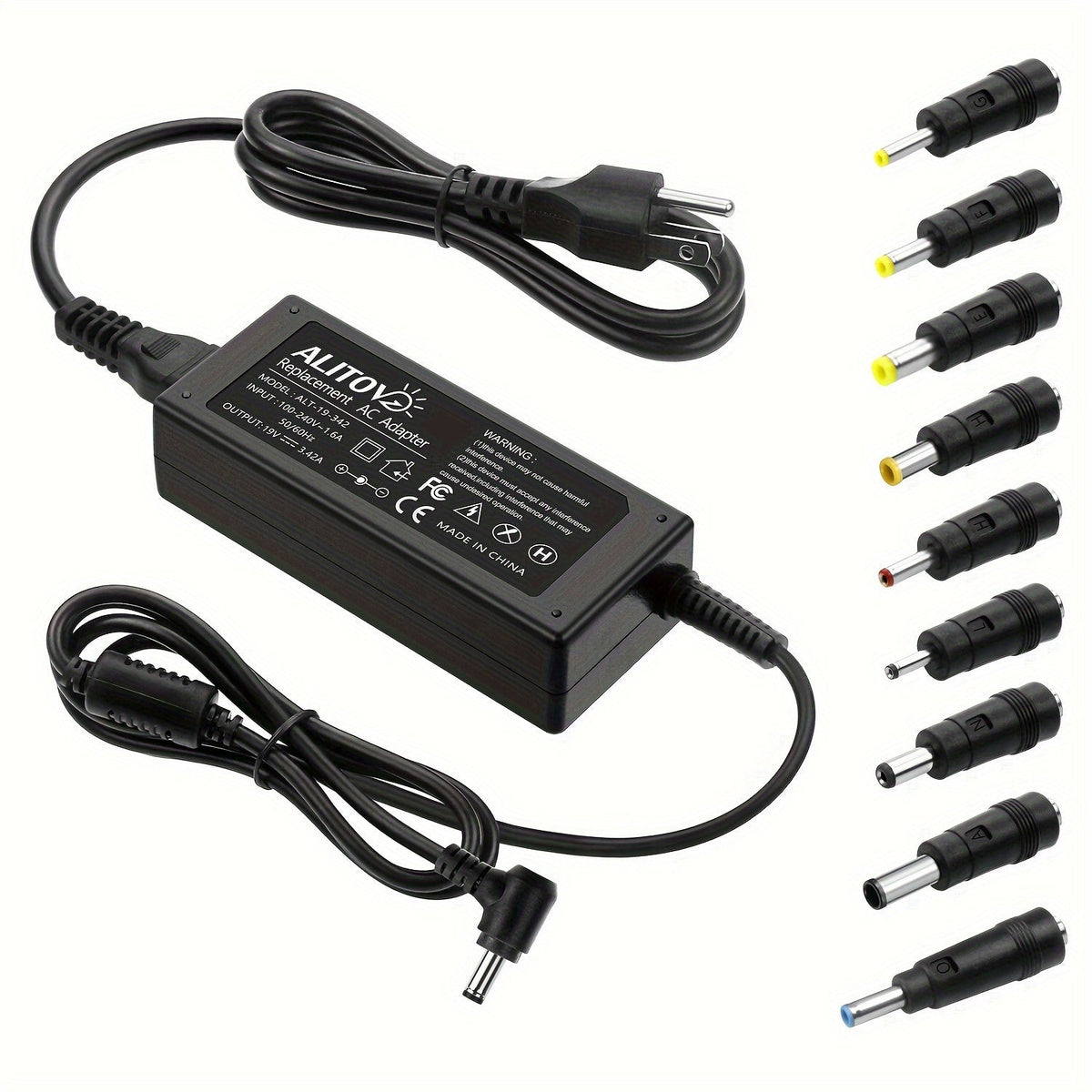 19V 3.42A 65W Universal Laptop Power Adapter - Compatible with HP, LG Monitor, Samsung TV, Acer, Chromebook, ASUS, JBL Speaker, AC 100-240V Input, 9 DC Tips Included, Short Circuit Protection