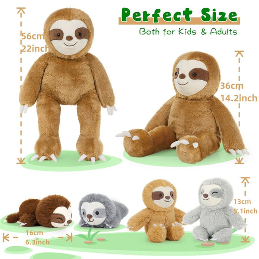 Sloth Stuffed Animal Set, 5 Pieces with 22-Inch Large Plush