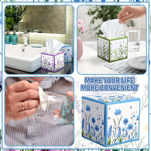 Facial Tissues in Floral Cube Boxes, 3-Ply, 12 Boxes with 600 Sheets Total