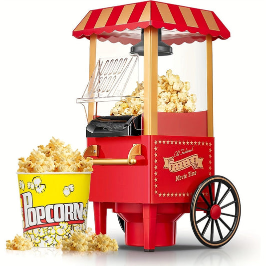 Hot Air Popcorn Maker, 1400W Oil-Free Electric Popper in Red for Home Snacks