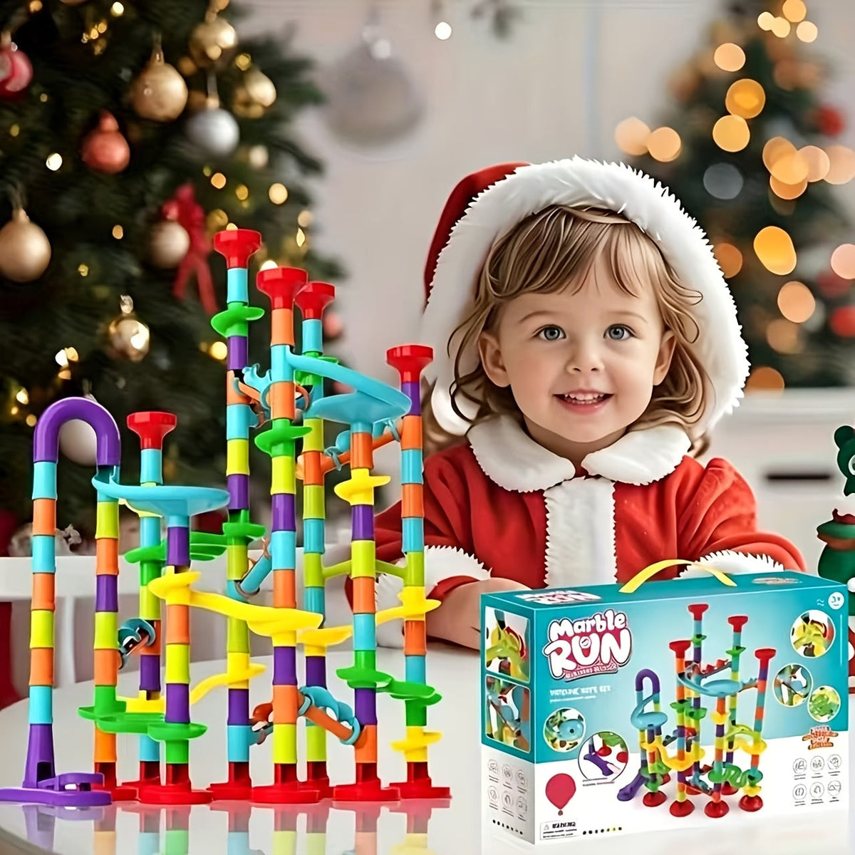Marble Run Building Block Set with Glass Marbles, 112 or 147 Piece Race Track Toy for Ages 4+