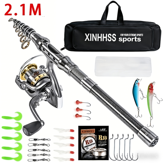Telescopic Fishing Rod and Reel Combo with Carrier Bag, 2.1m or 2.4m