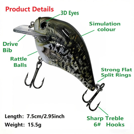 Crankbait Fishing Lures, 5-Pack of 2.95-Inch 15.5 g Slow-Sinking Hard Baits