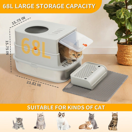 Stainless Steel Cat Litter Box with Lid, Modular Enclosed and Semi-Open Design