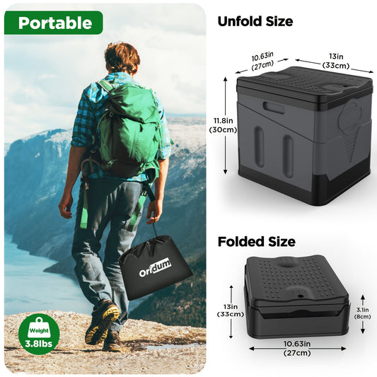 Folding Camping Toilet with Carry Bag and 12 Waste Bags, Black or Green