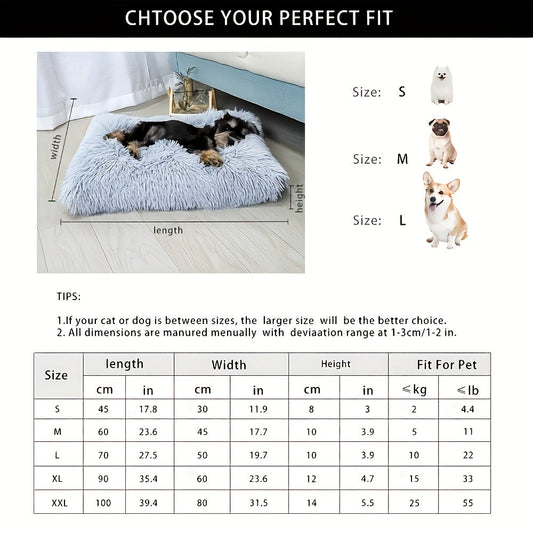 Plush Dog Bed and Cat Pad with Polyester Fill, Light Gray, S to XL