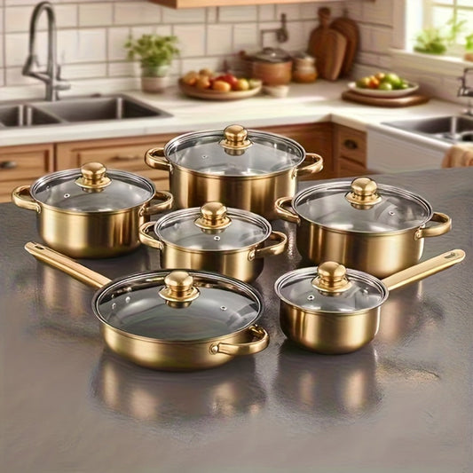 Stainless Steel Deep Pots with Lids and Dual Handles, Single Pot or Cookware Set