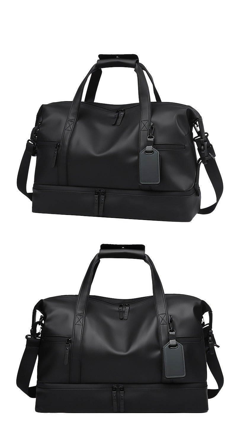 Gym Duffel Bag PU Foldable Sports Duffle with Shoe Compartment & Wet Pocket – Lightweight Weekender Travel Bag for Workout, Daily Use, Carry-On & Overnight Trips, Available in Black, Blue & Gray