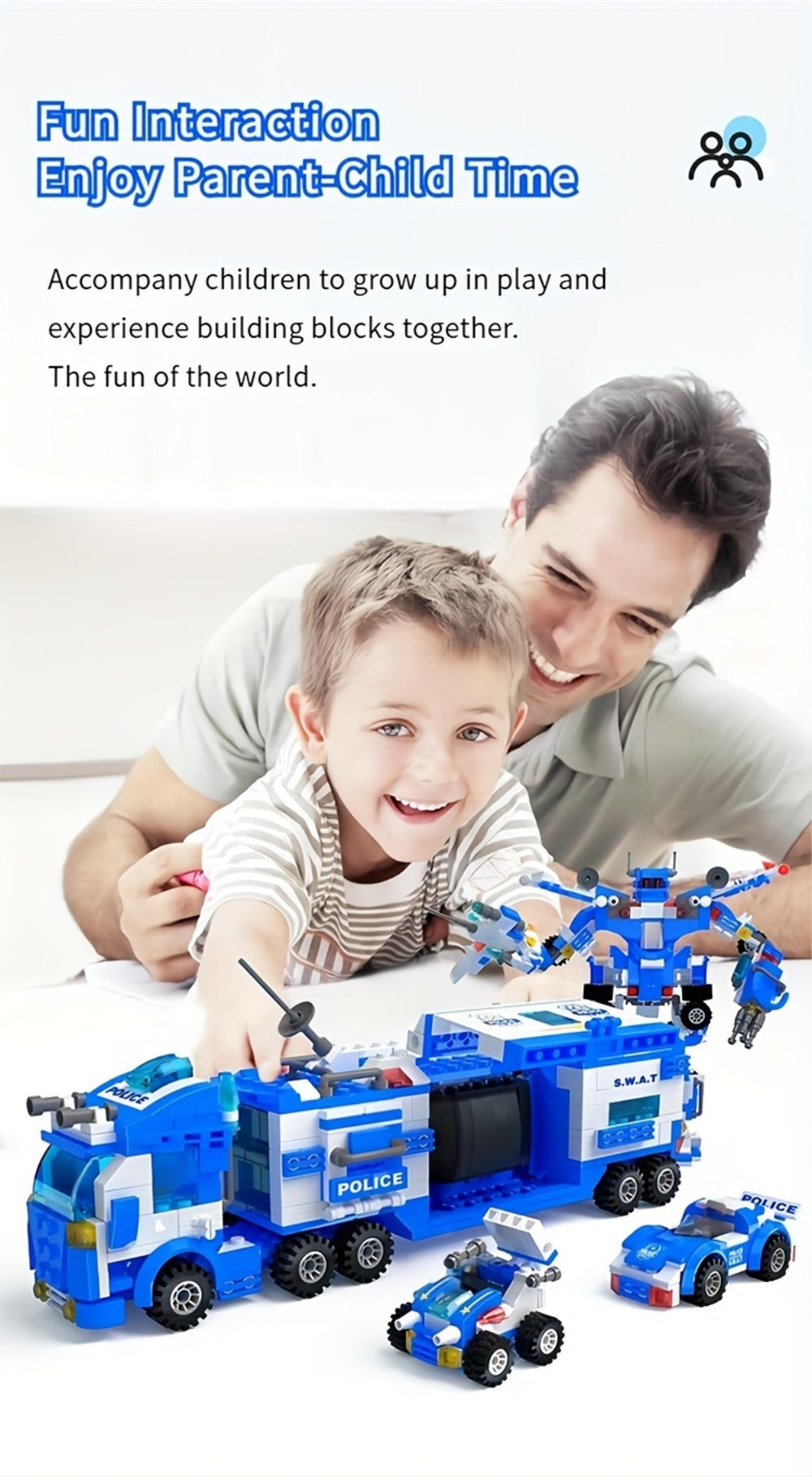 City Police Building Block Set, 700 Pieces with Patrol Vehicles