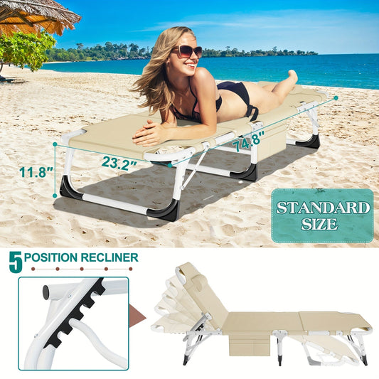 Folding Chaise Lounge Chair with Face Hole and 5 Recline Positions, Standard or Oversize