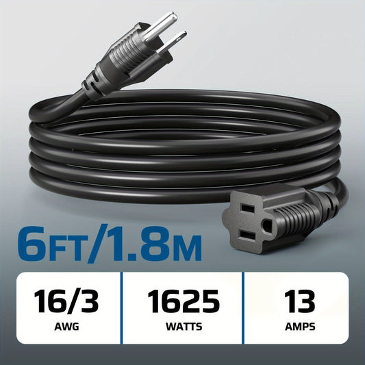 Extension Cords, 6ft 16/3 SJTW Indoor/Outdoor Cable, Black 3-Pack