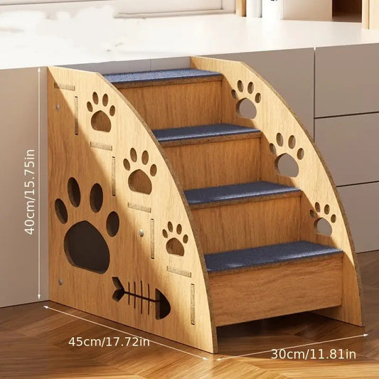 Solid Wood Pet Stairs with Non-Slip Steps and Side Rails, 3 or 4 Steps