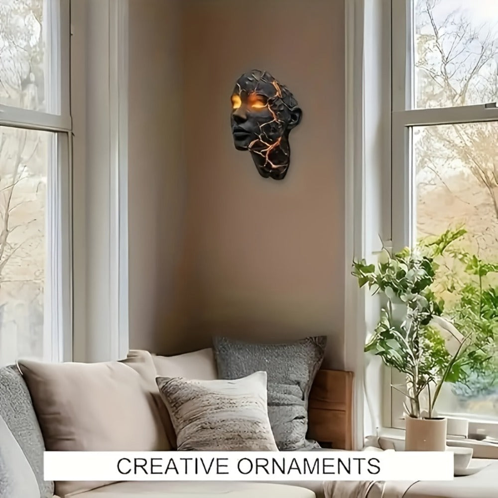 3D Shattered Soul Wall Lamp – LED Night Light Cracked Face Phantom Effect USB Powered Resin Wall Light for Bedroom Living Room Bar Cafe Home Decor, Easy Install Gothic Aesthetic Atmosphere Lamp