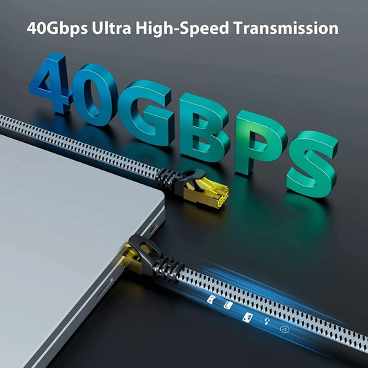 Cat8 Ethernet Cable, Braided Nylon, 40Gbps and 2000MHz, 6 ft / 25 ft / 35 ft