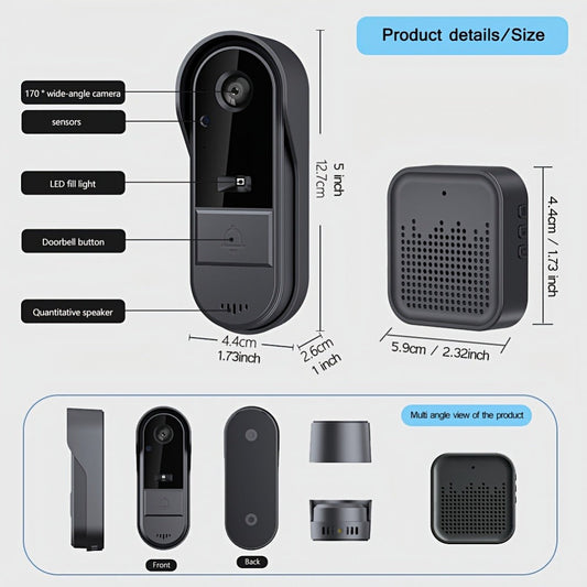 WiFi Video Doorbell Camera with Tuya App, Voice Changer, Night Vision and Two-Way Audio