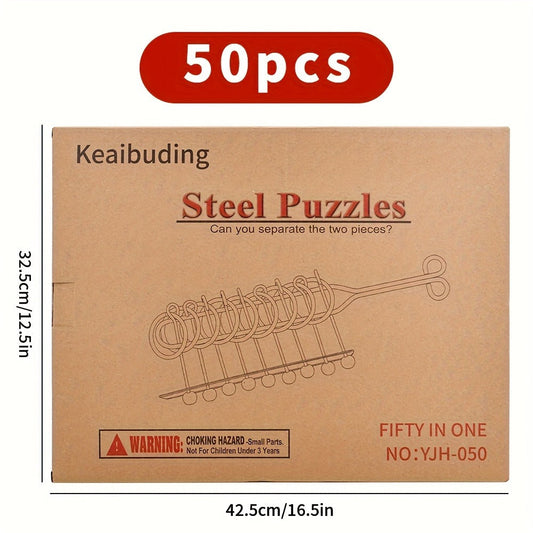 Metal Brain Teaser Puzzle Set, 50-Pack – Kongming Lock, Nine Rings & Chain Puzzles