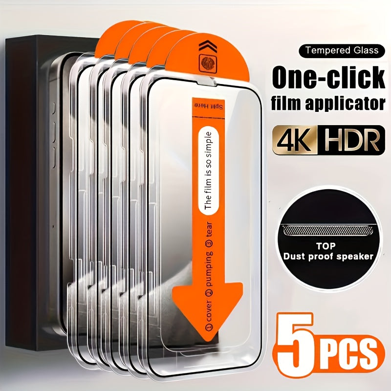 Tempered Glass Screen Protector 5-Pack for iPhone – 9H+ HD Clear, Fingerprint Resistant, Bubble-Free Easy Apply, iPhone 11 12 13 14 15 16 17 Pro Max Plus Air XR X XS Compatible