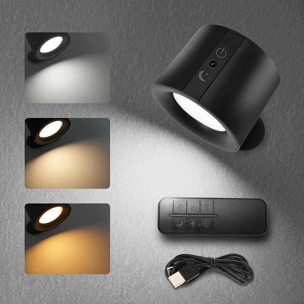 Rechargeable Wall Sconce LED Reading Light - GVTCO Magnetic 360° Rotation Wall Lamp with Remote Control, 3 Color Temperatures, Dimmable, 1200mAh Battery, USB-C Charging for Bedroom, Bedside & Hallway