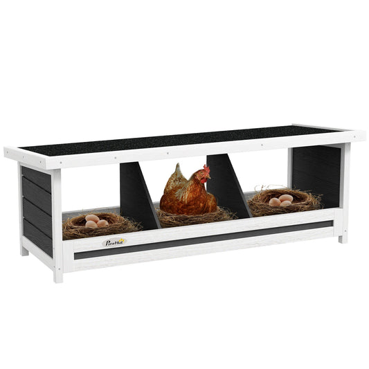 Chicken Nesting Box, 3-Compartment Fir Wood Design with Asphalt Roof, Gray