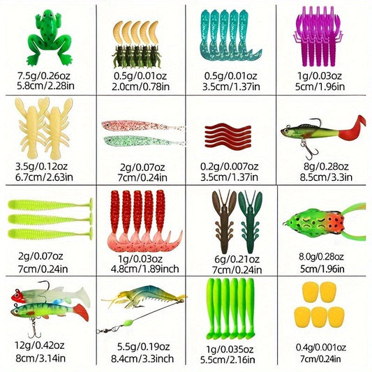 Fishing Lures Kit with Tackle Box, 361-Piece Minnow, Spoon and Soft Bait Assortment