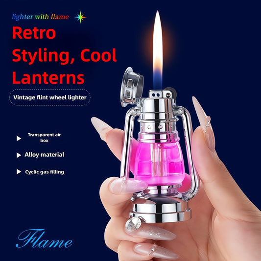 Metal Horse Lantern Lighter with Flint Wheel, Adjustable Flame and Gift Box