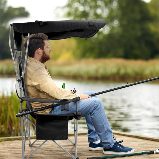 Folding Camping Chair for Outdoor Seating, Black, Red and Blue Options