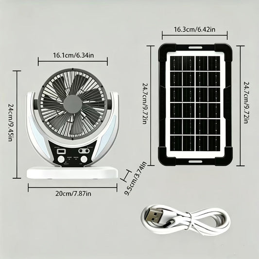 Solar Camping Fan with USB Charging, Adjustable Speed and Phone Charging