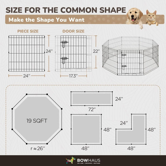 Dog Playpen with 8 Foldable Metal Panels and Gate, 24-Inch Height