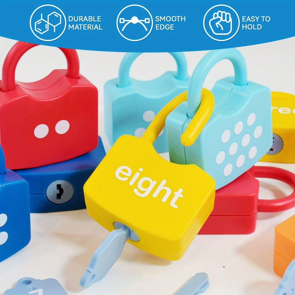 Preschool Math Lock and Key Counting Toy 10 Sets — Number Recognition Manipulative for Kids Ages 3-5, Color-Coded Kindergarten Math Activity, Montessori Hands-On Learning Toy, Birthday Christmas Gift