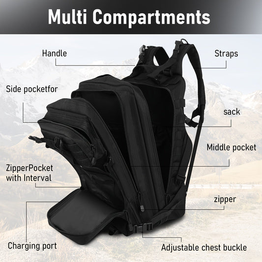 Tactical Backpack with MOLLE Storage for Hiking, Plus Bag Options