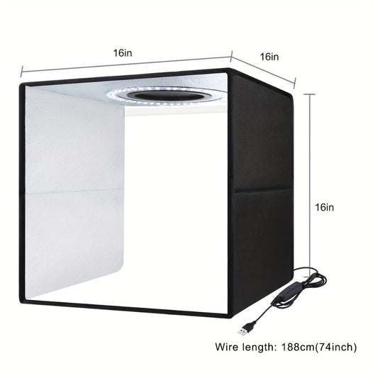 LED Photo Light Box with 12 Color Backdrops, Folding 12- or 16-Inch Studio
