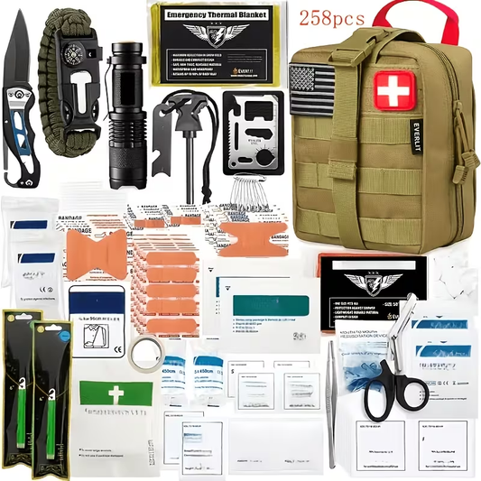 Outdoor Survival Gear Set with Fire Starter & Compass, Black Box and Camo Options