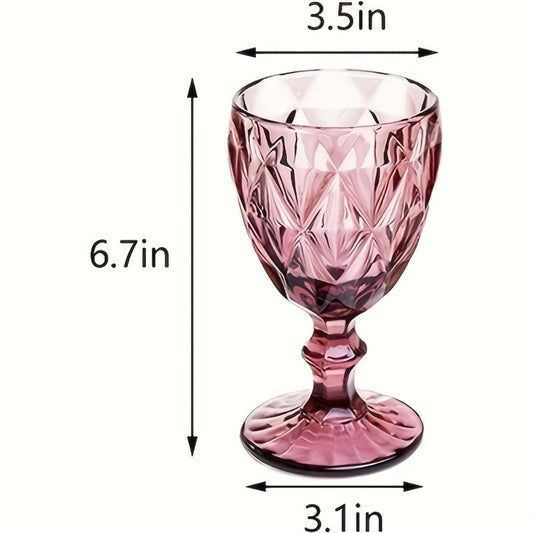Vintage-Style Wine Glasses with Amber Flower Pattern, 11.5 oz, Set of 6