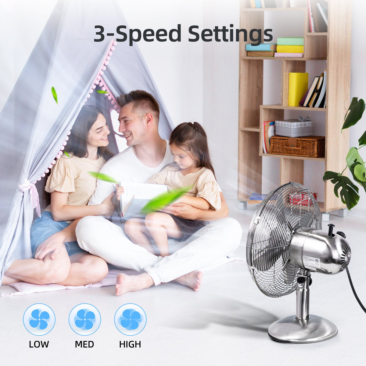 Oscillating Table Fan 12 Inch Quiet 3-Speed Adjustable Tilt with Safety Grill for Home Office Bedroom Dorm Desktop Personal Cooling Fan