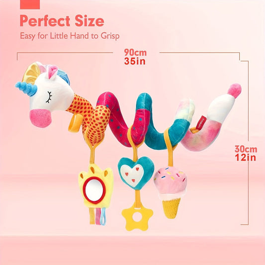 Unicorn Car Seat Activity Toy with Rattle, Mirror and Crinkle Features