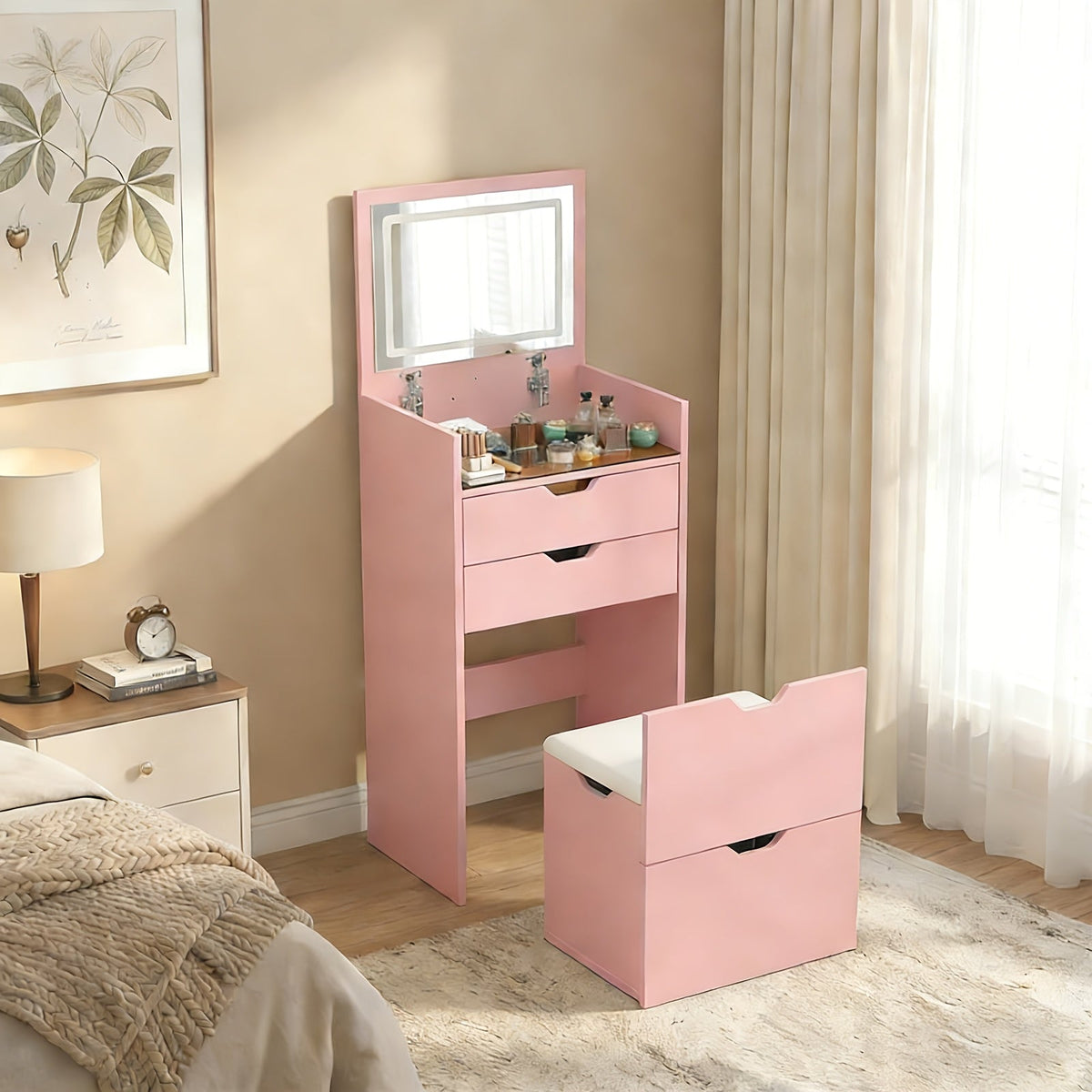 Vanity Desk shown in the Pink option