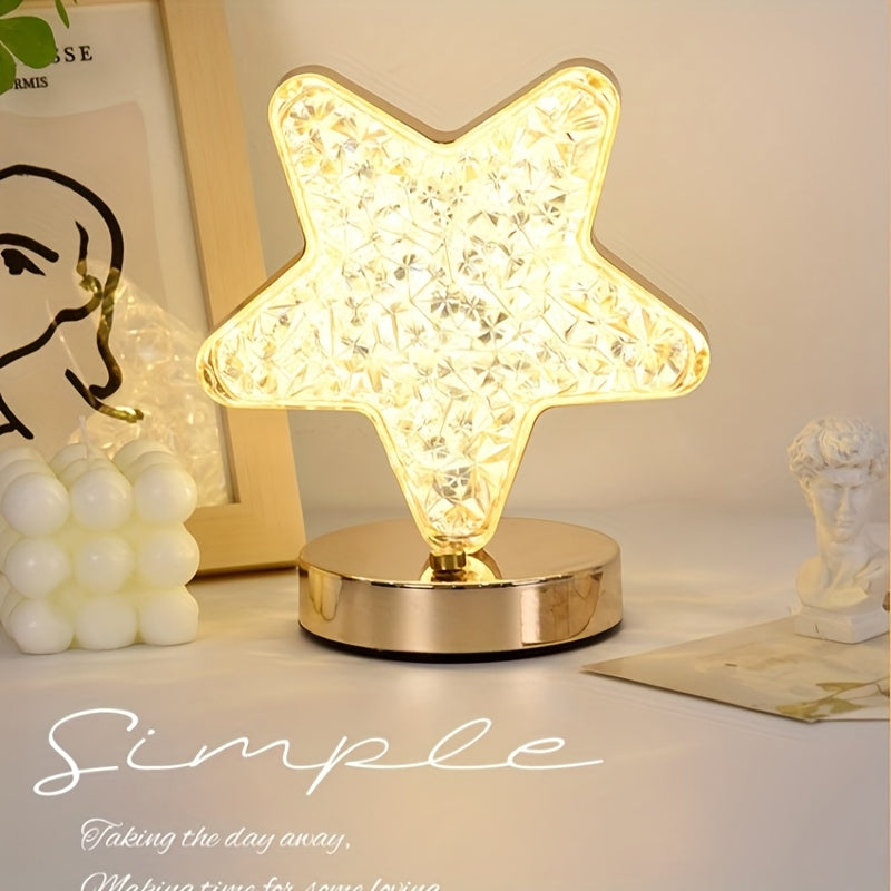 Crystal Touch Table Lamp Rechargeable – Moon & Star Dimmable LED Night Light with 3-Color Modes for Bedroom, Living Room & Christmas Decoration