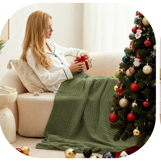 Cotton Muslin Blanket, 6-Layer Gauze for Couch and Bed in 4 Colors