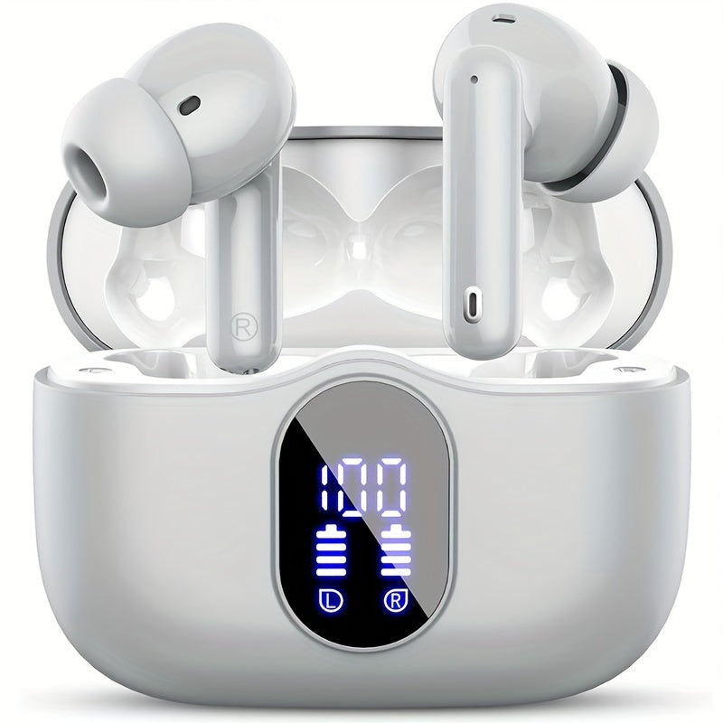 Bluetooth 5.3 Wireless Earbuds with Noise Cancelling Mic & LED Display, Deep Bass Stereo in-Ear Headphones, 36H Playback, Compatible with iPhone Android Laptop Tablet for Sports Gym Travel
