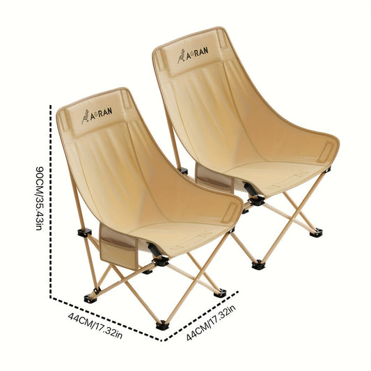 Folding Moon Chairs, Set of 2, with High Backs and Iron Alloy Frames