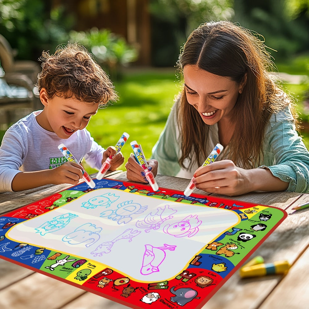 Water Doodle Mat for Toddlers Kids with 2 Water Pens – Reusable Mess-Free Large Drawing Pad Non-Toxic BPA-Free Educational Art Toy Gift for Boys Girls Ages 2-8 Birthday Christmas Easter