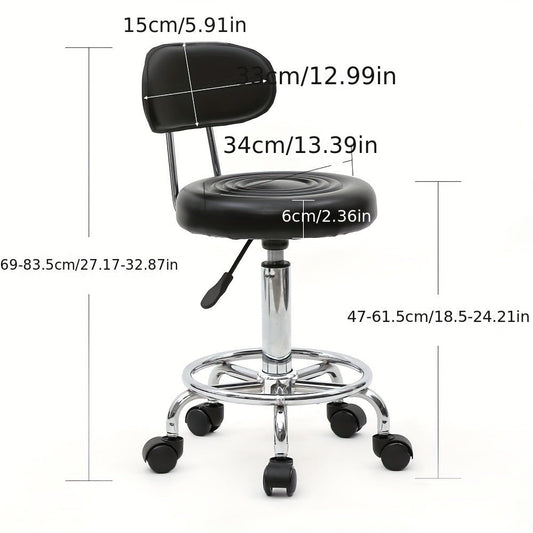 Salon Stool with Backrest, Round Padded Seat and 18.9–22.8 in Adjustable Height