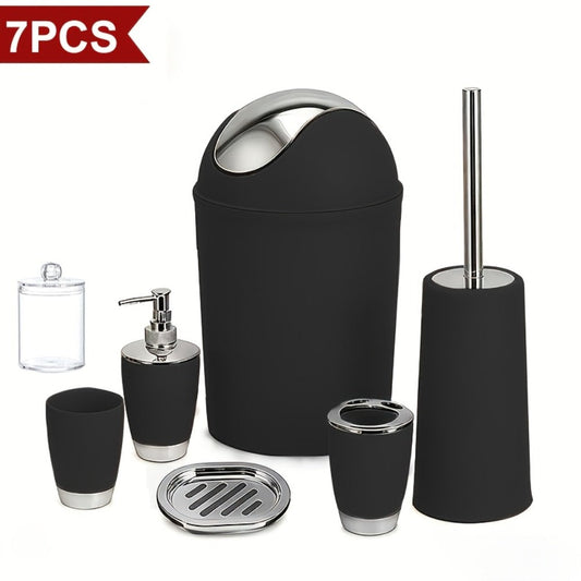 Bathroom Accessory Set, 7-Piece with Trash Can, Toilet Brush and Vanity Essentials